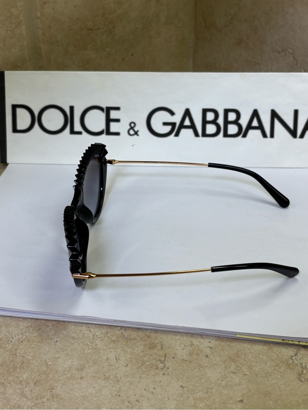 New Dolce & Gabbana DG6136 501/8G Black Cat-Eye Sunglasses with Gold Temples - Picture 6 of 13